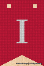 A simulated image of the stitched needlepoint design: Banner 18m Forked I White on Red. Not A.I. generated.