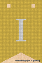 A simulated image of the stitched needlepoint design: Banner 18m Forked I White on Yellow. Not A.I. generated.