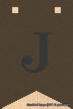 A simulated image of the stitched needlepoint design: Banner 18m Forked J Black on Brown. Not A.I. generated.