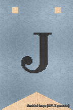 A simulated image of the stitched needlepoint design: Banner 18m Forked J Black on Light Blue. Not A.I. generated.