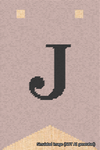 A simulated image of the stitched needlepoint design: Banner 18m Forked J Black on Pink. Not A.I. generated.