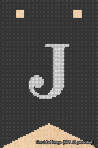 A simulated image of the stitched needlepoint design: Banner 18m Forked J White on Black. Not A.I. generated.