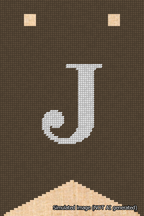 A simulated image of the stitched needlepoint design: Banner 18m Forked J White on Brown. Not A.I. generated.