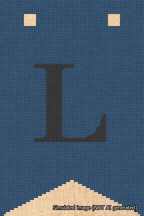 A simulated image of the stitched needlepoint design: Banner 18m Forked L Black on Blue. Not A.I. generated.