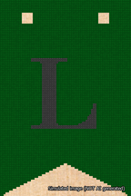 A simulated image of the stitched needlepoint design: Banner 18m Forked L Black on Green. Not A.I. generated.