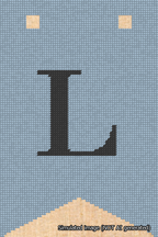 A simulated image of the stitched needlepoint design: Banner 18m Forked L Black on Light Blue. Not A.I. generated.