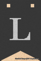 A simulated image of the stitched needlepoint design: Banner 18m Forked L White on Black. Not A.I. generated.