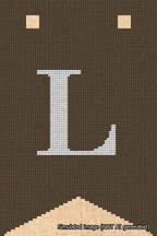 A simulated image of the stitched needlepoint design: Banner 18m Forked L White on Brown. Not A.I. generated.