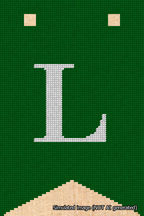 A simulated image of the stitched needlepoint design: Banner 18m Forked L White on Green. Not A.I. generated.