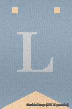 A simulated image of the stitched needlepoint design: Banner 18m Forked L White on Light Blue. Not A.I. generated.