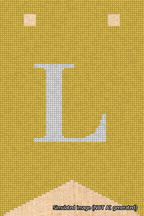 A simulated image of the stitched needlepoint design: Banner 18m Forked L White on Yellow. Not A.I. generated.