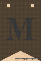 A simulated image of the stitched needlepoint design: Banner 18m Forked M Black on Brown. Not A.I. generated.