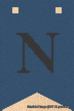 A simulated image of the stitched needlepoint design: Banner 18m Forked N Black on Blue. Not A.I. generated.
