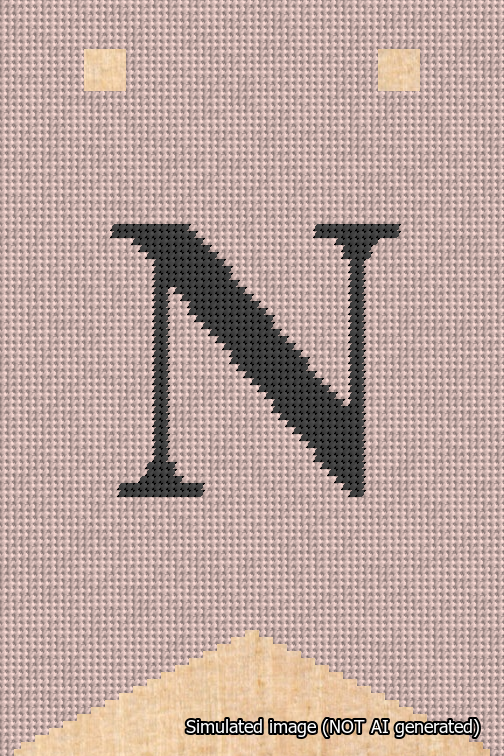 A simulated image of the stitched needlepoint design: Banner 18m Forked N Black on Pink. Not A.I. generated.