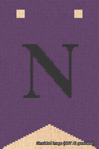 A simulated image of the stitched needlepoint design: Banner 18m Forked N Black on Purple. Not A.I. generated.