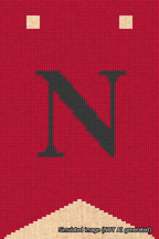 A simulated image of the stitched needlepoint design: Banner 18m Forked N Black on Red. Not A.I. generated.