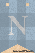 A simulated image of the stitched needlepoint design: Banner 18m Forked N White on Light Blue. Not A.I. generated.