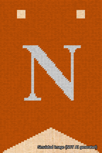 A simulated image of the stitched needlepoint design: Banner 18m Forked N White on Orange. Not A.I. generated.