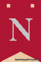 A simulated image of the stitched needlepoint design: Banner 18m Forked N White on Red. Not A.I. generated.