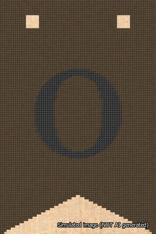 A simulated image of the stitched needlepoint design: Banner 18m Forked O Black on Brown. Not A.I. generated.
