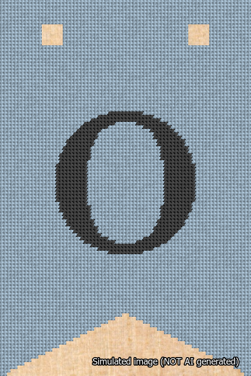 A simulated image of the stitched needlepoint design: Banner 18m Forked O Black on Light Blue. Not A.I. generated.