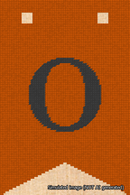 A simulated image of the stitched needlepoint design: Banner 18m Forked O Black on Orange. Not A.I. generated.