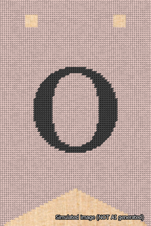 A simulated image of the stitched needlepoint design: Banner 18m Forked O Black on Pink. Not A.I. generated.
