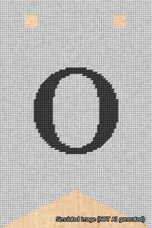 A simulated image of the stitched needlepoint design: Banner 18m Forked O Black on White. Not A.I. generated.