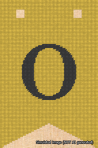 A simulated image of the stitched needlepoint design: Banner 18m Forked O Black on Yellow. Not A.I. generated.