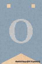 A simulated image of the stitched needlepoint design: Banner 18m Forked O White on Light Blue. Not A.I. generated.