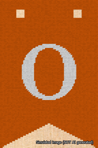 A simulated image of the stitched needlepoint design: Banner 18m Forked O White on Orange. Not A.I. generated.