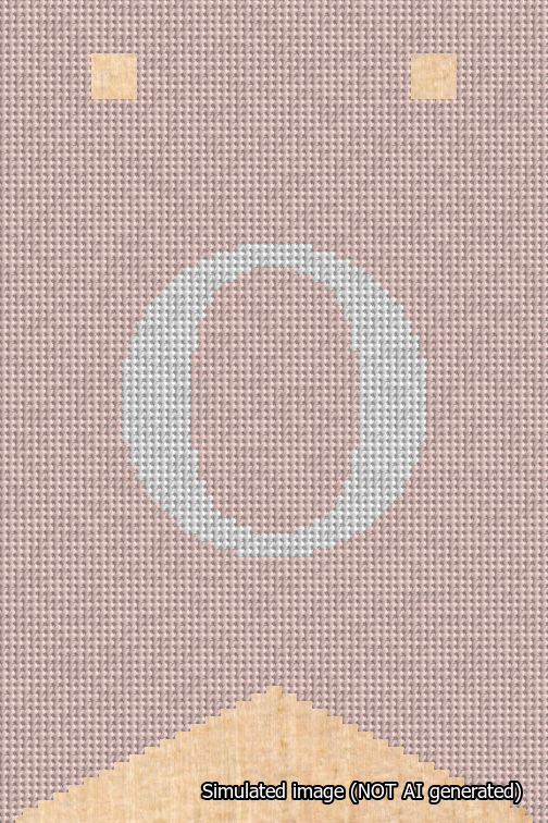 A simulated image of the stitched needlepoint design: Banner 18m Forked O White on Pink. Not A.I. generated.