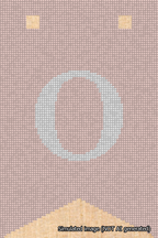 A simulated image of the stitched needlepoint design: Banner 18m Forked O White on Pink. Not A.I. generated.