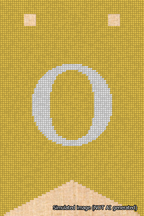 A simulated image of the stitched needlepoint design: Banner 18m Forked O White on Yellow. Not A.I. generated.