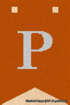 A simulated image of the stitched needlepoint design: Banner 18m Forked P White on Orange. Not A.I. generated.