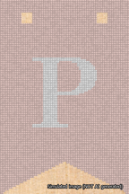 A simulated image of the stitched needlepoint design: Banner 18m Forked P White on Pink. Not A.I. generated.