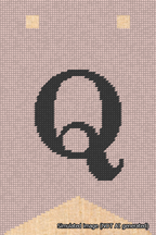 A simulated image of the stitched needlepoint design: Banner 18m Forked Q Black on Pink. Not A.I. generated.
