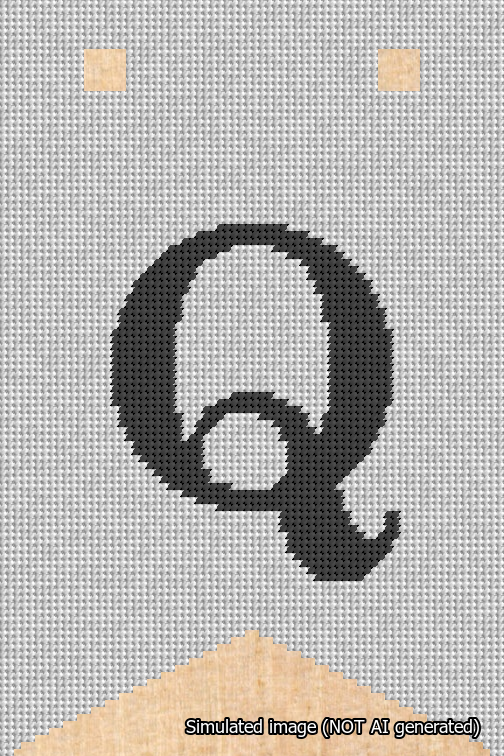 A simulated image of the stitched needlepoint design: Banner 18m Forked Q Black on White. Not A.I. generated.