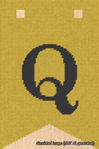 A simulated image of the stitched needlepoint design: Banner 18m Forked Q Black on Yellow. Not A.I. generated.