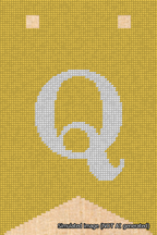 A simulated image of the stitched needlepoint design: Banner 18m Forked Q White on Yellow. Not A.I. generated.