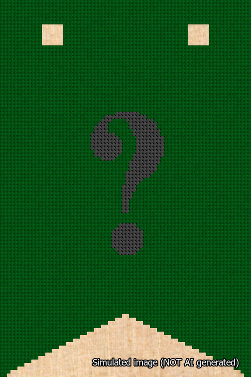 A simulated image of the stitched needlepoint design: Banner 18m Forked Question Black on Green. Not A.I. generated.
