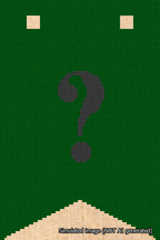A simulated image of the stitched needlepoint design: Banner 18m Forked Question Black on Green. Not A.I. generated.