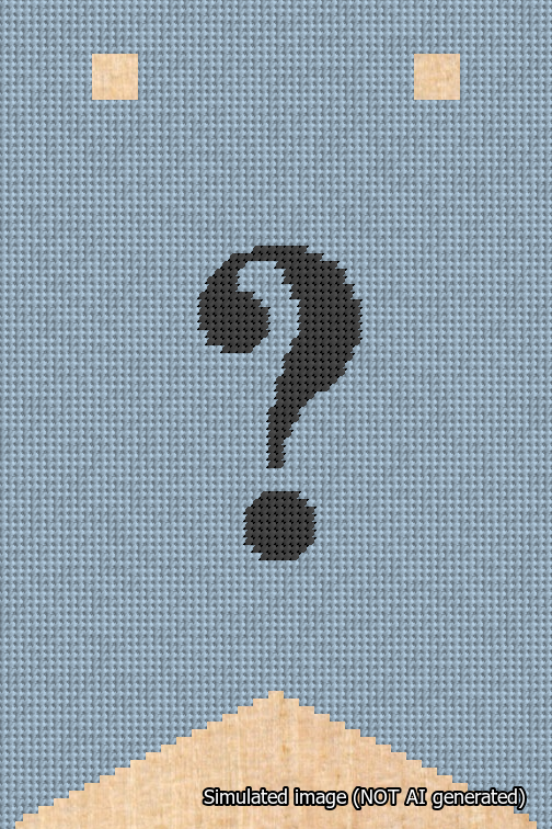 A simulated image of the stitched needlepoint design: Banner 18m Forked Question Black on Light Blue. Not A.I. generated.