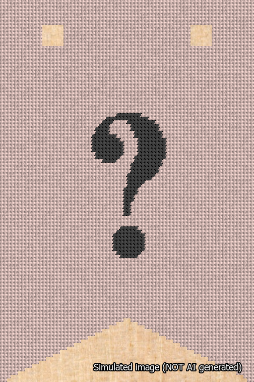 A simulated image of the stitched needlepoint design: Banner 18m Forked Question Black on Pink. Not A.I. generated.