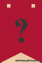 A simulated image of the stitched needlepoint design: Banner 18m Forked Question Black on Red. Not A.I. generated.