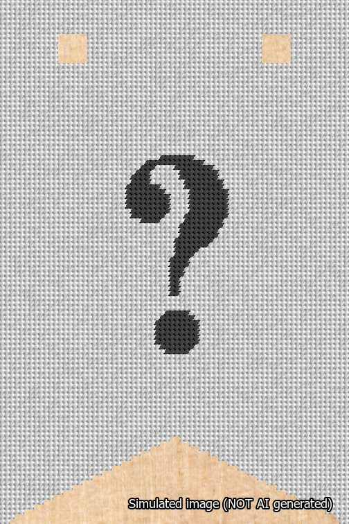 A simulated image of the stitched needlepoint design: Banner 18m Forked Question Black on White. Not A.I. generated.
