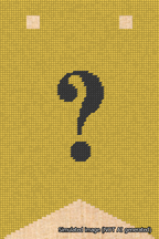A simulated image of the stitched needlepoint design: Banner 18m Forked Question Black on Yellow. Not A.I. generated.