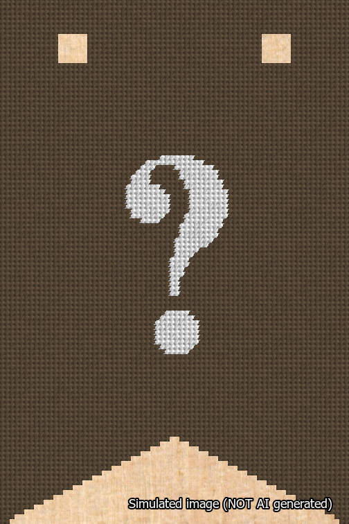 A simulated image of the stitched needlepoint design: Banner 18m Forked Question White on Brown. Not A.I. generated.