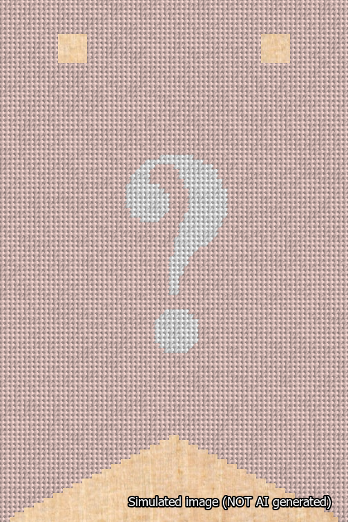 A simulated image of the stitched needlepoint design: Banner 18m Forked Question White on Pink. Not A.I. generated.