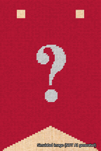 A simulated image of the stitched needlepoint design: Banner 18m Forked Question White on Red. Not A.I. generated.
